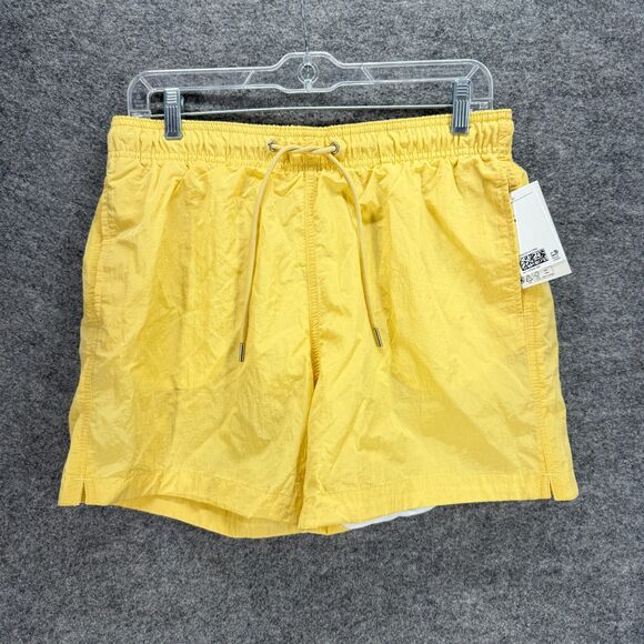 New H&M Swim Shorts Trunks Men M Medium Yellow Drawstring Lined Pockets Swimwear - Picture 1 of 7
